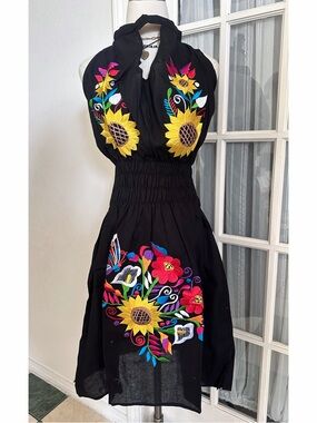 mexican halter dress Embroidered Halter Dress, Mexican embroidered Dress, Western Dress. Ve –  Malintzyn main image 0